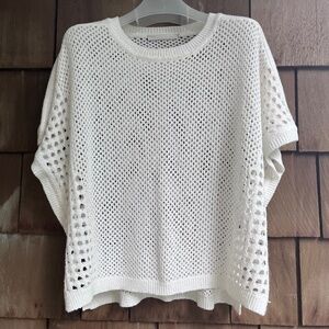 One Grey Day Crochet White Lace Poncho Vest Sweater